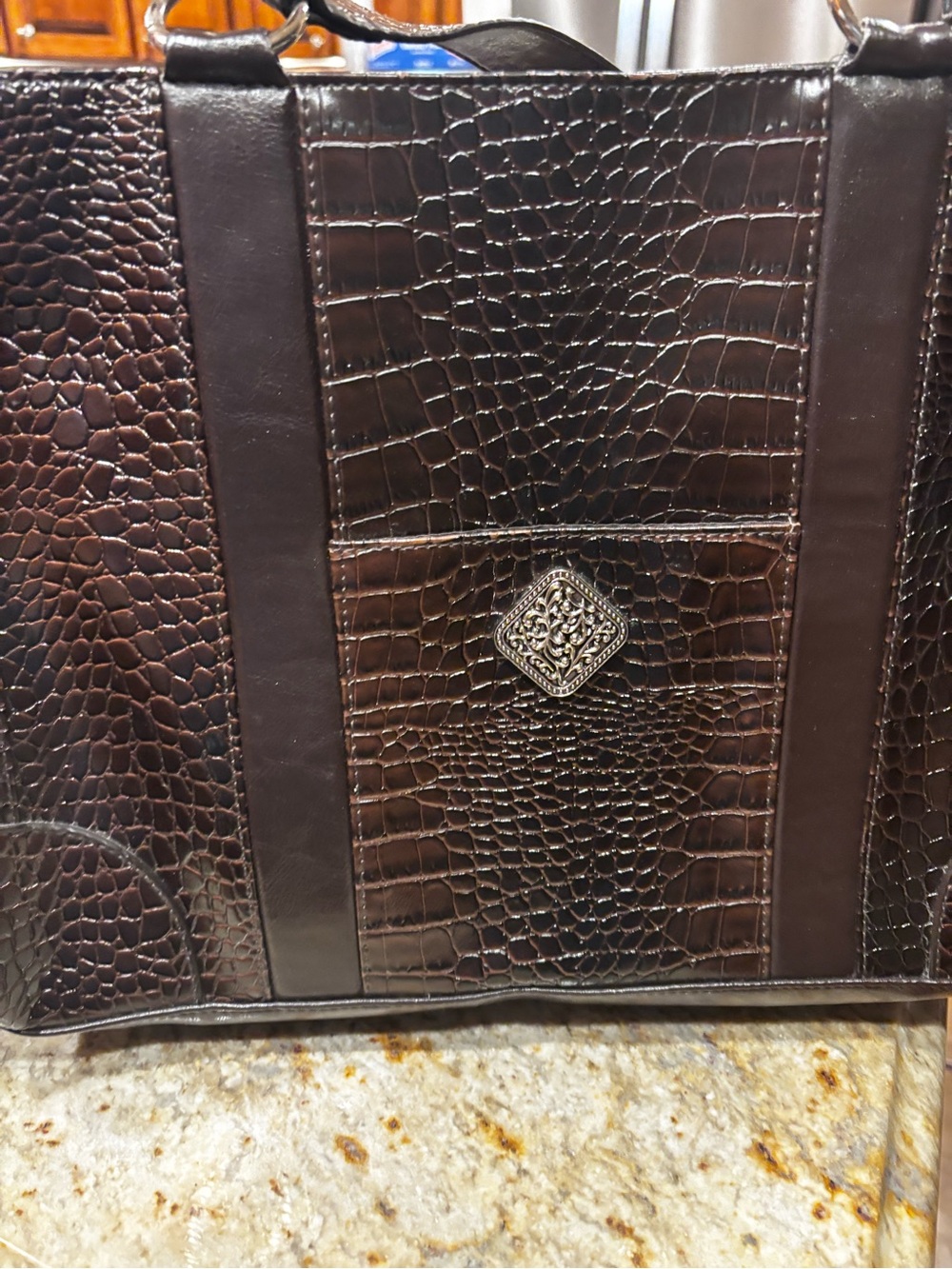 Brown Croc-Embossed women’s Briefcase Tote - Leather Accent